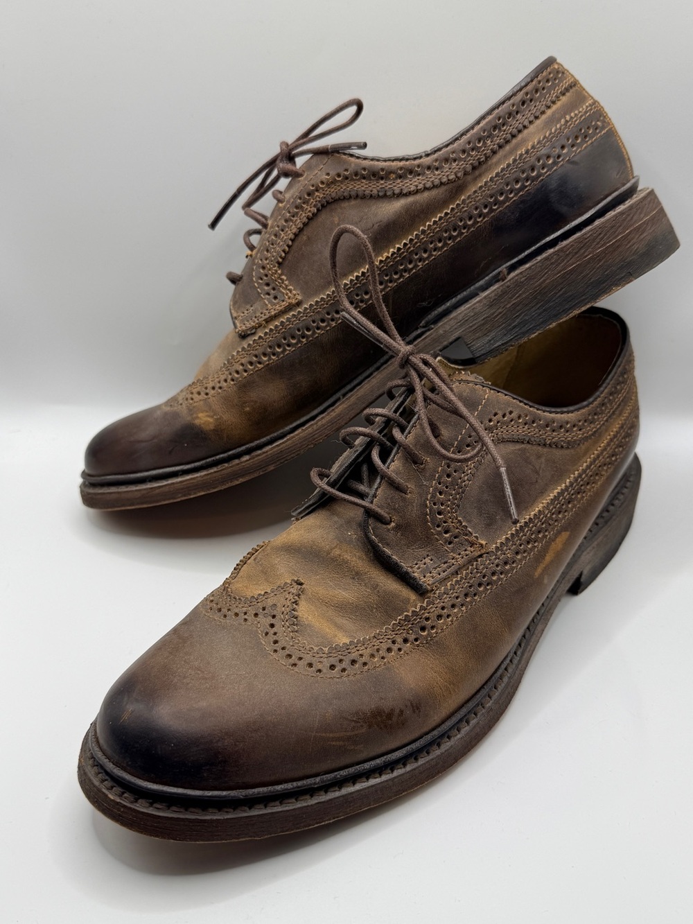Frye James Wingtip Brown Leather Brogue Oxford Shoes 8.5B